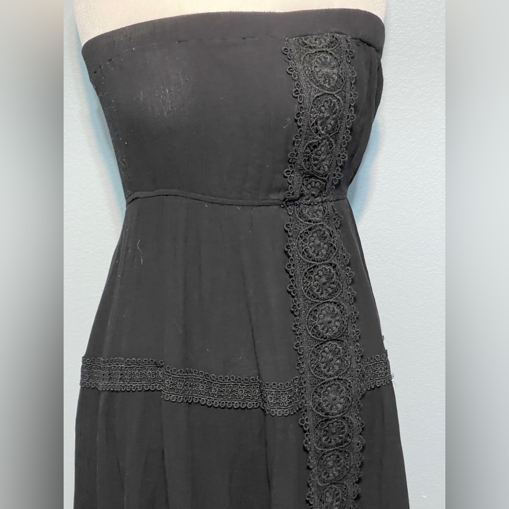 Justify Black Strapless Lace Trim Midi Dress Tiered Goth Cottagecore Y2K Medium - Picture 3 of 8